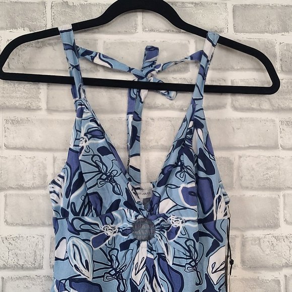 Sincerely Jules Jumpsuit Halter Blue Boho V Neck Keyhole Size XS Sleeveless NWT - Picture 2 of 9